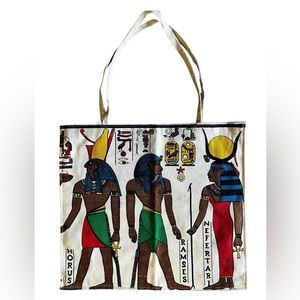 Egyptian Canvas Tote Bag Nefertari Ramses Horemheb Colorful Hieroglyphics Horus